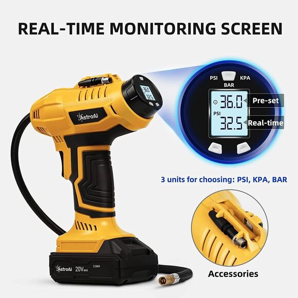 Cordless Tire Inflator Air Compressor 20V Rechargeable Battery Powered 160PSI - Picture 8 of 12